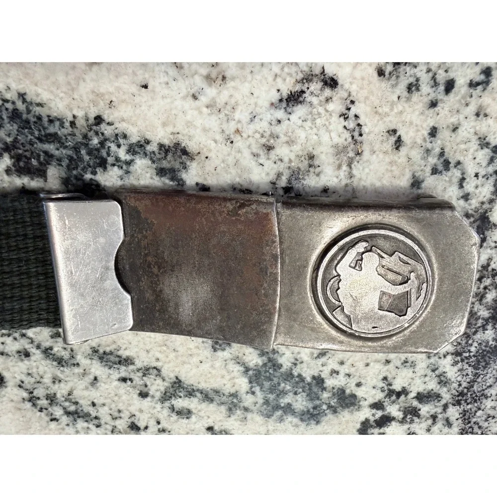 Vintage Military Style Olive Drab Canvas Web Belt‎ Silver Metal Box Buckle 32in